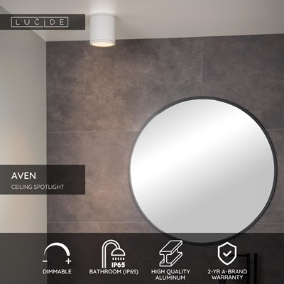 Lucide AVEN - Ceiling spotlight Bathroom - Ø 9 cm - 1xGU10 - IP65 - White